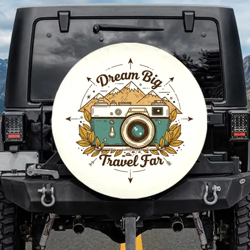 Vintage Film Camera Mountains Autumn Leaves Dream Big Travel Far - Travel Lover Gift Spare Tire Cover