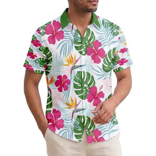 Hibiscus Monstera Palm Frond Bird of Paradise Floral - Tropical Lifestyle Gift for Nature Lover Hawaiian Shirt