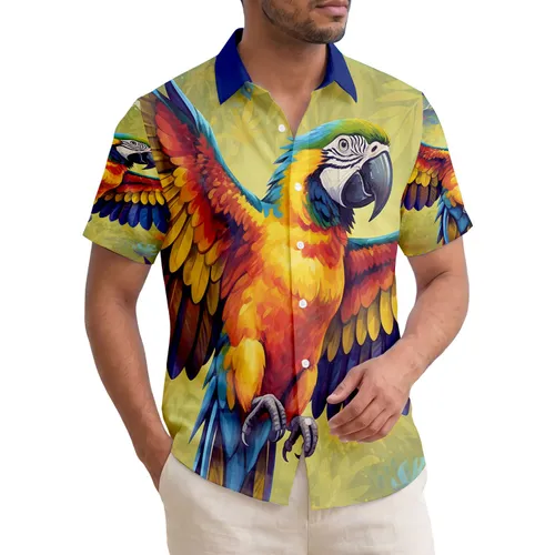 Macaw Parrot Tropical Leaves Purple Blue Yellow - Wildlife Lover Home Decor Gift Hawaiian Shirt