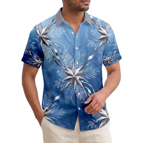 Gleaming Chrome Stars Metallic Ribbons Palm Hibiscus - Home Decor Gift Hawaiian Shirt