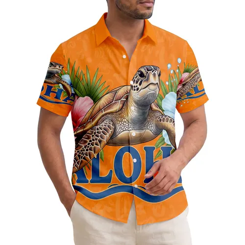 Sea Turtle Aloha Hibiscus Palm Fronds - Tropical Home Decor Gift for Ocean Lover Hawaiian Shirt