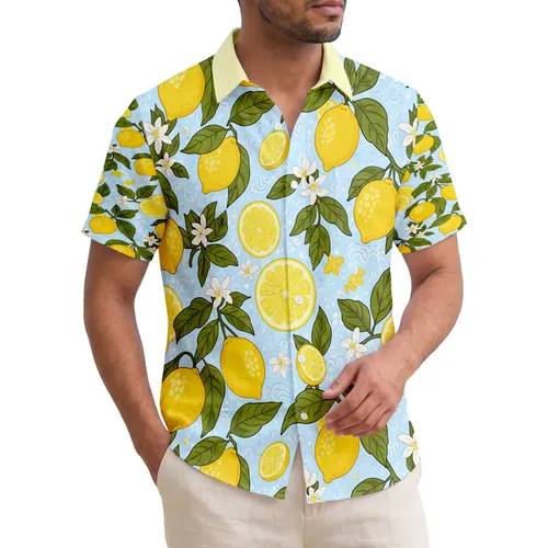 Yellow Lemons Green Lemon Leaves White Blossoms - Tropical Home Decor Gift for Garden Lover Hawaiian Shirt