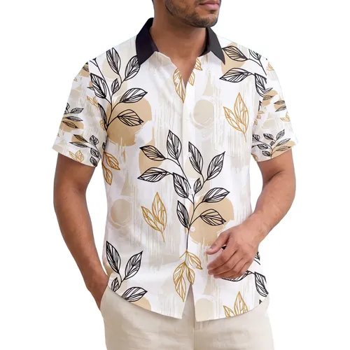 Organic Dense Tropical Botanical Leaves Circular Wood Grain - Everyday Home Decor Gift Hawaiian Shirt