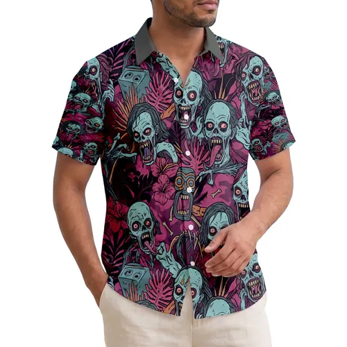 Chaotic Zombie Faces Tiki Masks Decaying Tropical Foliage - Gothic Horror Gift Hawaiian Shirt