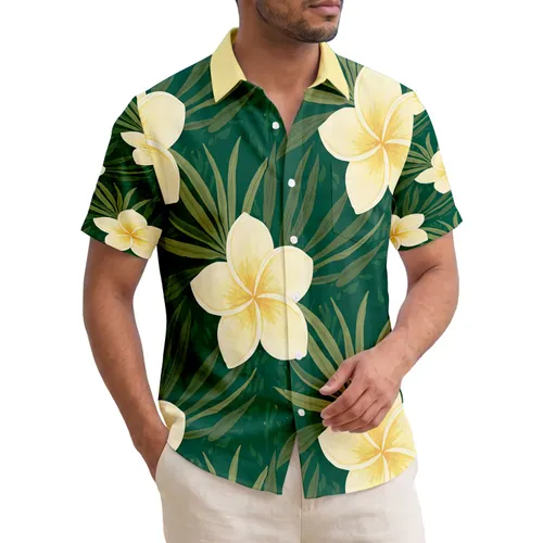 Large Pale Yellow Plumeria Frangipani Flowers Leaves - Everyday Home Decor Gift Hawaiian Shirt