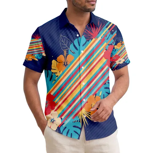 Tropical Parallel Diagonal Stripes - Tropical Ocean Lover Beach Vacation Gift Hawaiian Shirt