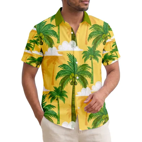 Tropical Green Palm Trees Clouds Sunny Sky - Travel Essentials for Travelers Hawaiian Shirt