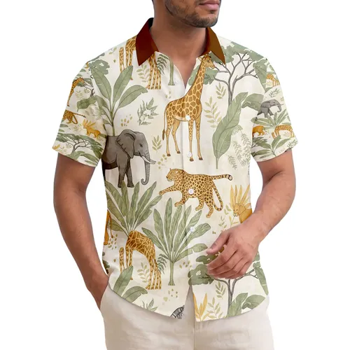 Elephant Giraffe Zebra Lion Crocodile Leopard Tropical Foliage - Wildlife Lover Gift Hawaiian Shirt