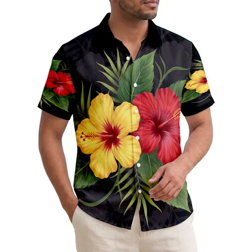 Red Yellow Hibiscus Flowers Tropical Foliage - Home Decor Gift for Tropical Lover Hawaiian Shirt