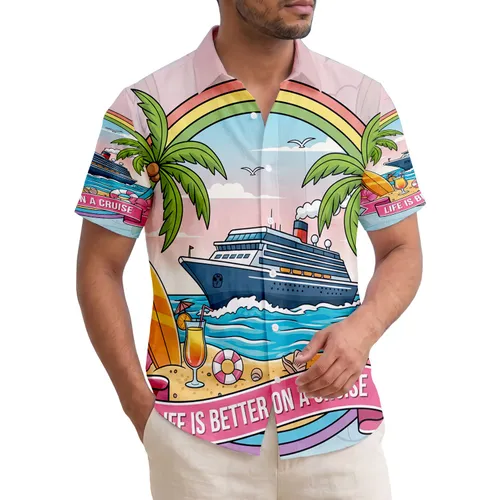 Cruise Ship Tropical Beach Scene Palm Trees - Cruise Vacation Gift for Travelers Hawaiian Shirt