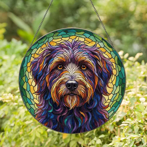 Shaggy Dog Expressive Portrait Gazing Soulful Eyes - Home Decor Gift for Pet Owners Stained Glass Suncatcher