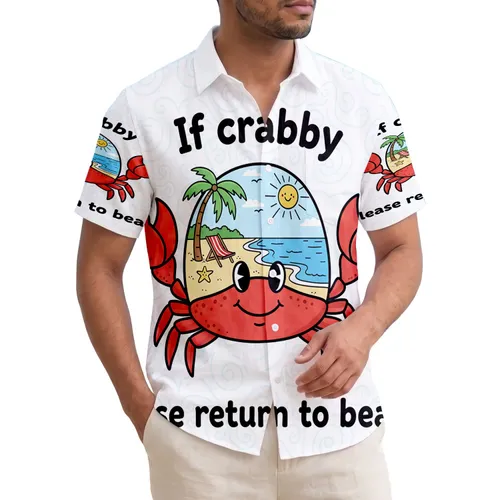 Red Crab Hawaiian Beach Scene If Crabby Please Return - Tropical Vacation Gift Hawaiian Shirt