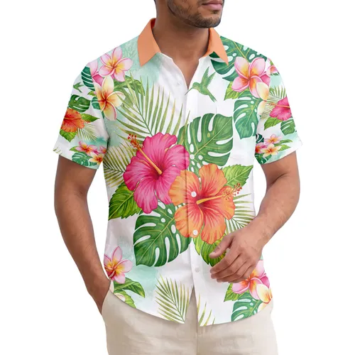 Tropical Hibiscus Plumeria Hummingbird Monstera Palm Frond Metallic Gold - Home Decor Gift Hawaiian Shirt