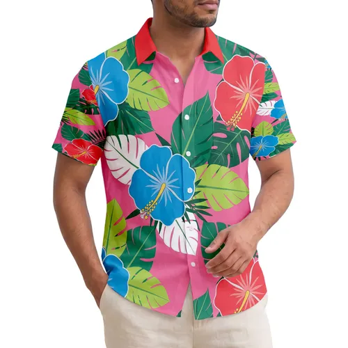 Tropical Hibiscus Flowers and Fan Palm Monstera Spear Leaves - Home Decor Gift Hawaiian Shirt