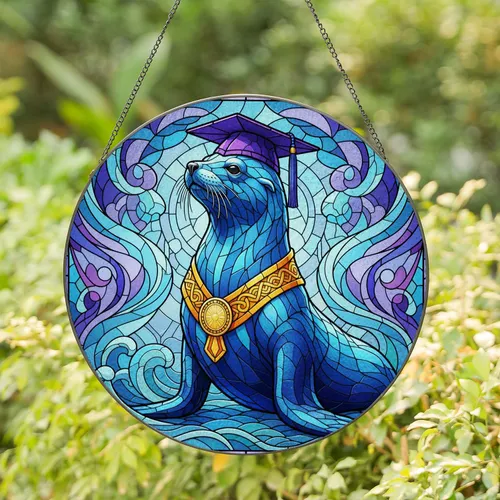 Graduation Cap Stole Seal Sea Lion - Graduation Gift for Graduates Stained Glass Suncatcher