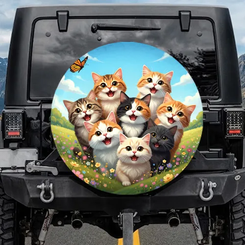 Expressive Domestic Cats Wildflower Meadow Monarch - Pet Lover Gift Spare Tire Cover