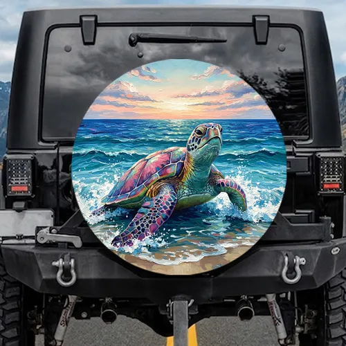 Sea Turtle Ocean Waves Sunset Beach - Wildlife Lover Home Decor Gift Spare Tire Cover