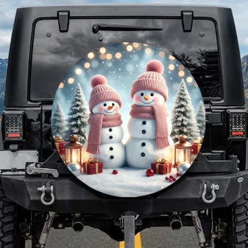 Snowmen Winter Wonderland Pine Trees Gifts - Festive Christmas Gift Spare Tire Cover