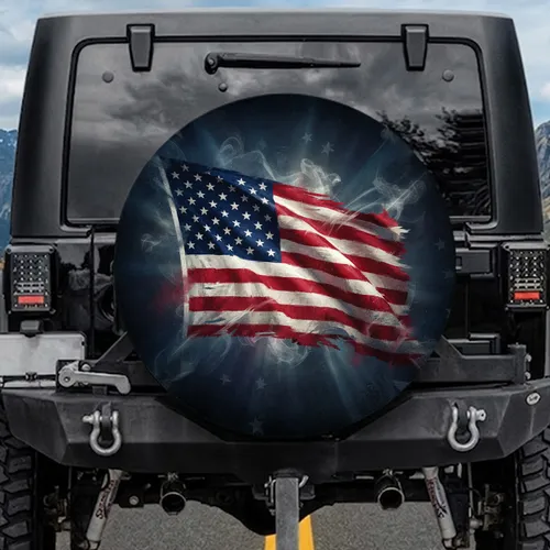 Weathered American Flag with Distressed Texture - Independence Day Gift for Veterans Spare Tire Cover