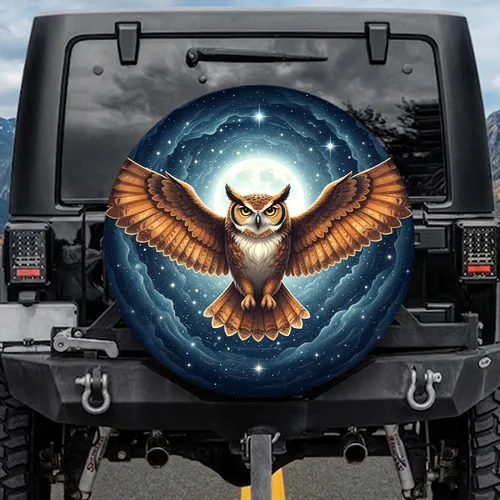 Great Horned Owl Full Moon Starry Night - Wildlife Lover Gift Spare Tire Cover