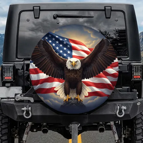 Bald Eagle USA Flag Patriotic Independence Day Gift for Veterans Spare Tire Cover