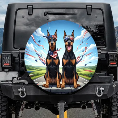 Patriotic Doberman Pinschers American Flag Independence Day Gift for Dog Owner Enthusiasts Spare Tire Cover