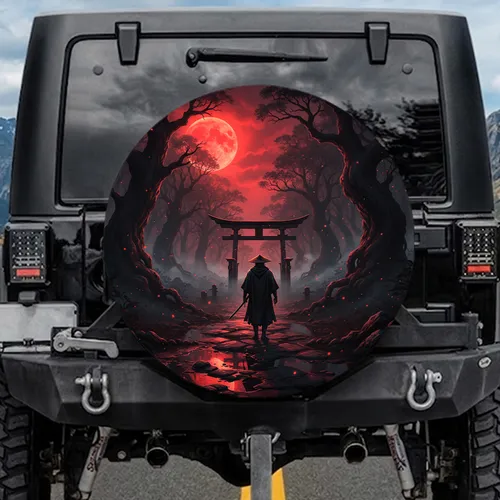 Wandering Samurai Blood Moon Torii Gate - Adventure Enthusiast Gift Spare Tire Cover
