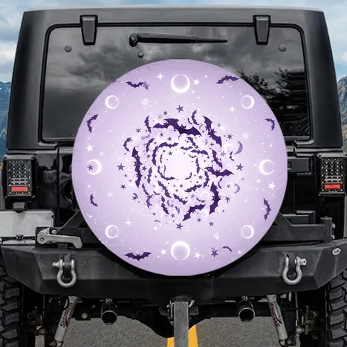 Purple Bats Crescent Moons Stars Celestial Decor for Bat Lover Spare Tire Cover