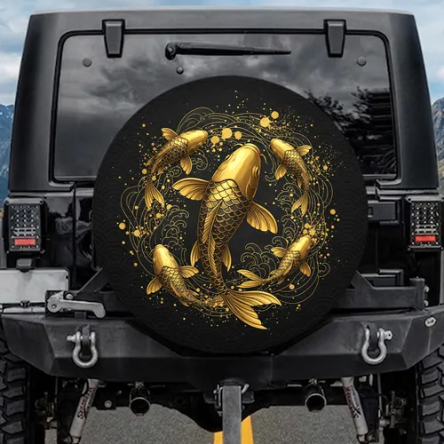 Koi Fish Wave Seigaiha - Wildlife Lover Gift Spare Tire Cover