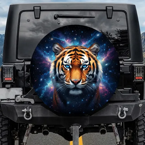 Celestial Tiger Head Galaxy Nebula - Car Enthusiast Gift Spare Tire Cover