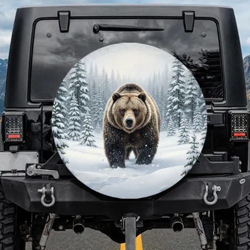 Grizzly Bear Snowy Winter Forest Wildlife Lover Gift Spare Tire Cover