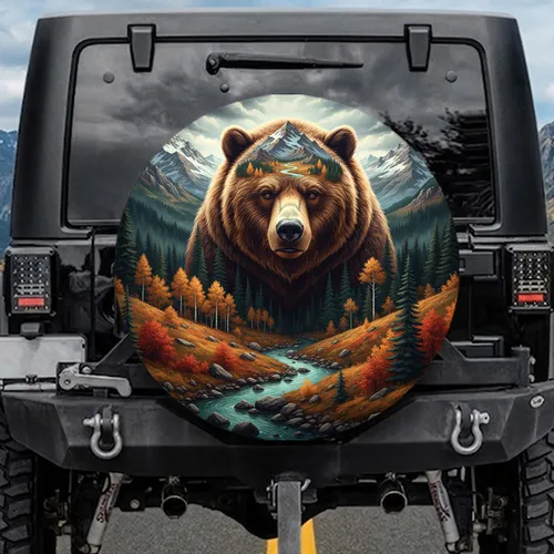Grizzly Bear Wilderness Mountains River Forest - Wildlife Lover Gift Spare Tire Cover