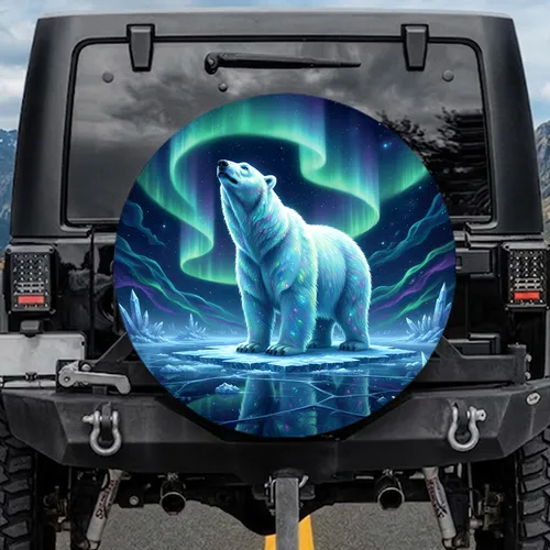 Polar Bear Aurora Nebulae Stardust Icy Sky - Wildlife Lover Gift Spare Tire Cover
