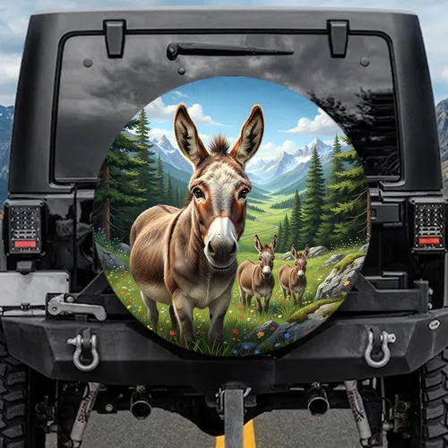Donkeys Mountain Wildflower Valley - Farmhouse Decor Gift Spare Tire Cover