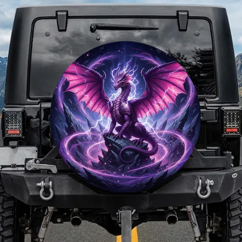 Purple Dragon Pink Wing Stone - Mythical Creature Decor for Dragon Lover Spare Tire Cover