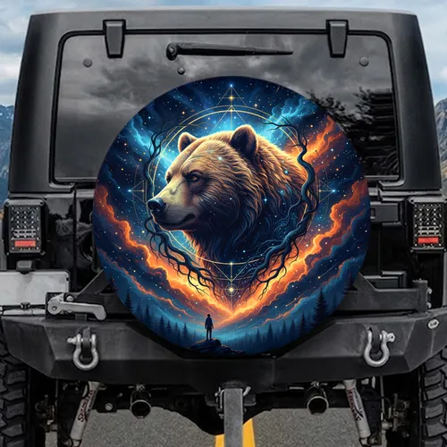 Grizzly Bear Head Constellation Nebula Forest Cosmic Night Sky - Nature Lover Gift Spare Tire Cover