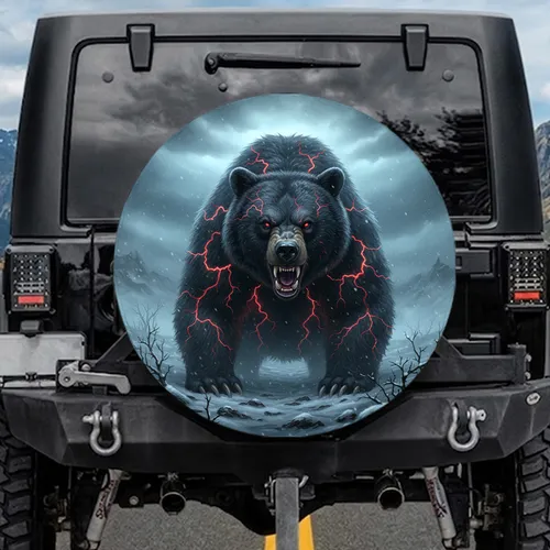 Black Bear Lightning Wilderness Winter - Wildlife Lover Outdoor Gift Spare Tire Cover