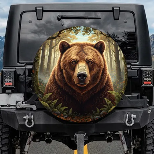 Brown Grizzly Bear Forest Wilderness - Wildlife Lover Gift for Bear Lovers Spare Tire Cover