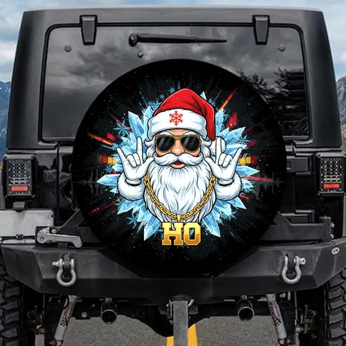 Santa Claus Rock On Gold Chain HO - Christmas Holiday Gift Spare Tire Cover