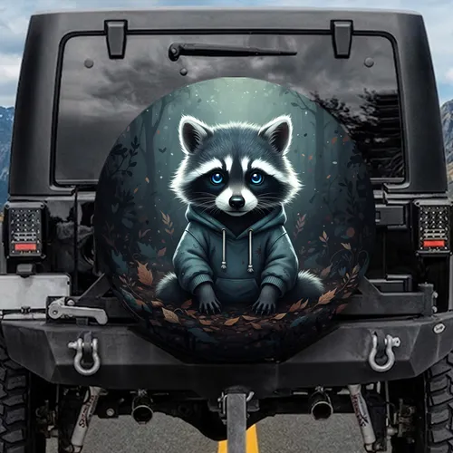 Fluffy Baby Raccoon Hoodie Electric Blue Eyes Forest - Wildlife Lover Home Decor Gift Spare Tire Cover
