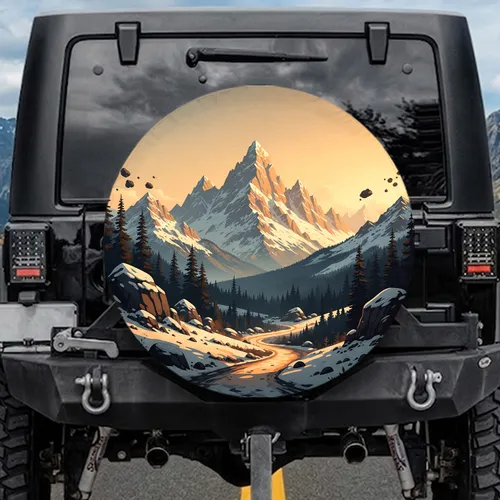 Sunset Mountain Evergreen Forest Path - Outdoor Adventure Gear Gift Spare Tire Cover