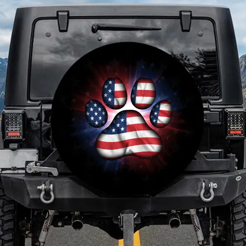 Patriotic Paw Print American Flag - Independence Day Gift for Veterans Spare Tire Cover