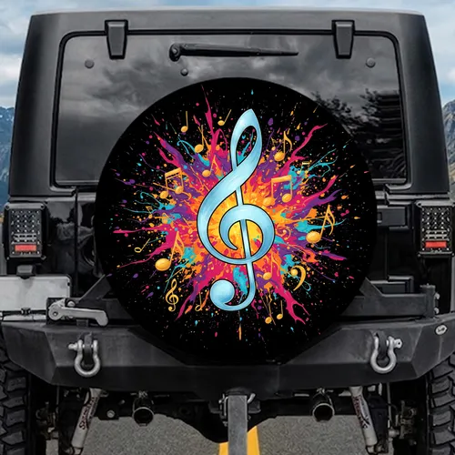 Treble Clef Musical Notes Paint Splatters - Music Lover Home Decor Spare Tire Cover