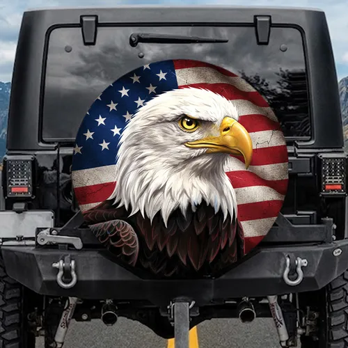 Bald Eagle American Flag Independence Day Gift for Veterans Spare Tire Cover