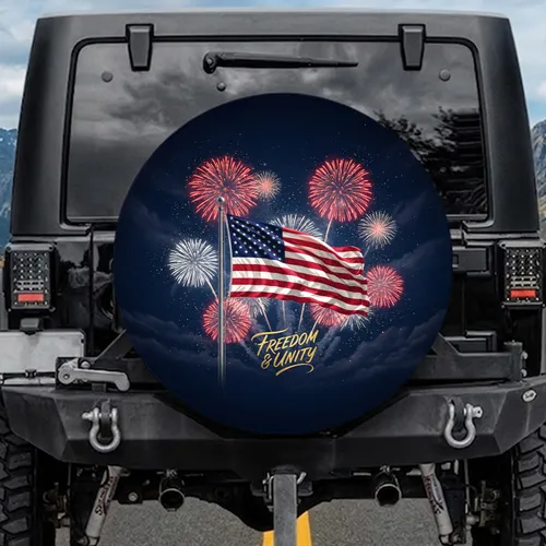 American Flag Fireworks Night Sky - Independence Day Gift for Veterans Spare Tire Cover