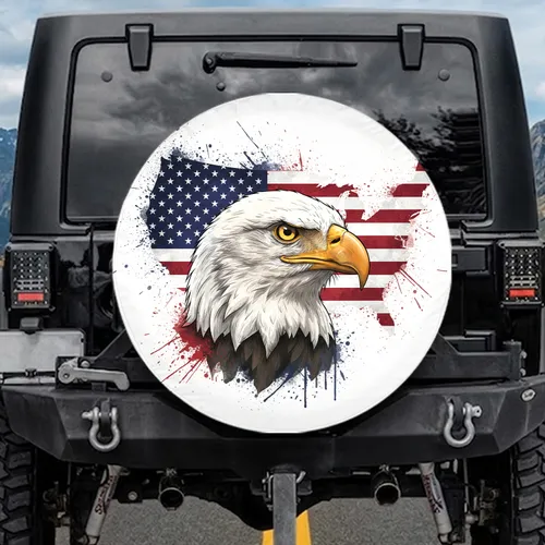 Bald Eagle American Flag USA Map - Independence Day Gift for Veterans Spare Tire Cover