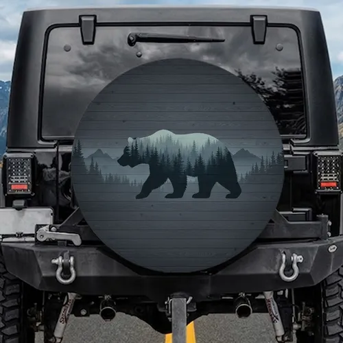 Grizzly Bear Pine Forest Wood Grain - Wildlife Lover Gift for Bear Lover Spare Tire Cover
