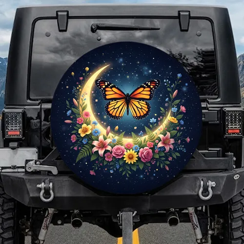 Monarch Butterfly Golden Moon Wildflowers - Nature Lover Gift Spare Tire Cover