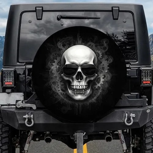 Human Skull Dark Sunglasses Industrial Gears – Auto Accessory Gift for Men Spare Tire Cover