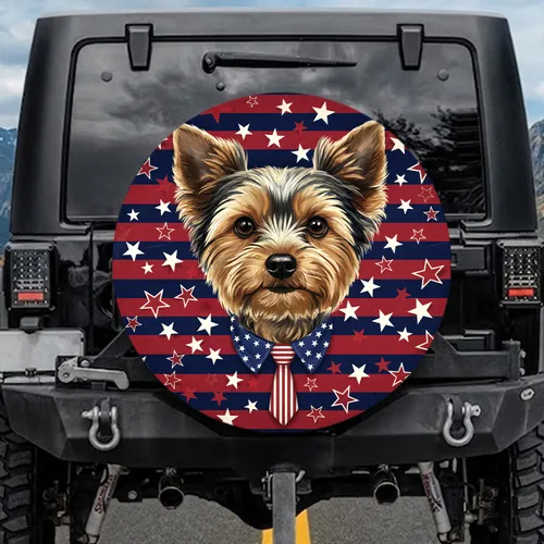 Yorkshire Terrier Dog Patriotic Bandana Stars Stripes - Independence Day Gift Spare Tire Cover